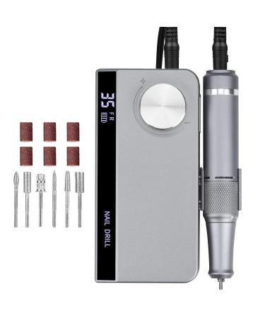 Nail cutter for gel nails electrical 35000 RPM rechargeable portable electrical nail file storage function low heat mute break pedicure set foot care electrical 6 tips bidirectional rotation gray