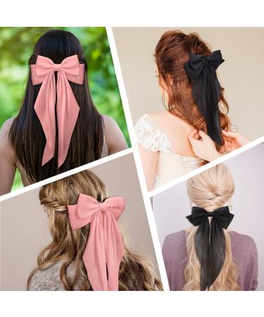 Silky Satin Hair Bows 3 PCS Big Black White Pink Bowknot Set Metal Spring Clip Oversized Long Tail Hair Ribbons Ponytail Holder French Barrettes Hair Accessories for Women Christmas Gifts Black & White & Dark Pink - Buy Online on GoSupps.com
