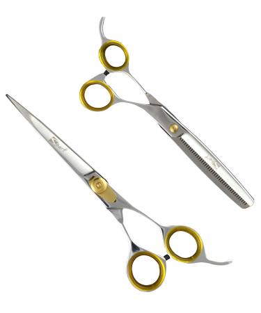 Sharf Gold Touch Pet Grooming Shear Kit 7.5 Inch Straight & 6.5" 42-Tooth Thinning Scissors