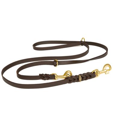 COPCOPET-fat leather line for dogs-3-way adjustable dog leash made of soft leather with carabiners & fittings made of brass-braided leash 100% handmade in Germany (2.40 m x 18mm | brown) 2.40 m x 18 mm brown