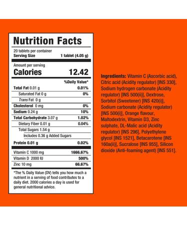 Fast&Up Vitamin C + D3 + Zinc Effervescent Tablets - 20 Tabs, Orange Flavour - Buy Online on GoSupps.com
