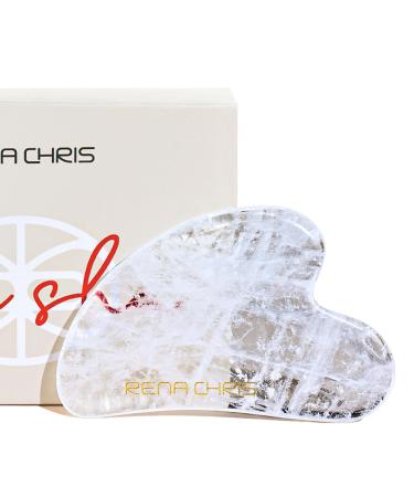 Rena Chris Gua Sha Jade Stein natural white crystal gua Sha for spa acupuncture therapy trigger point treatment facial massage device suitable for women & men skin care (white crystal) transparent