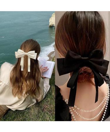 Rywicle Hair Clips Bow 2 Pack - Satin French Barrette for Women Girls - White Black - Buy Online on GoSupps.com