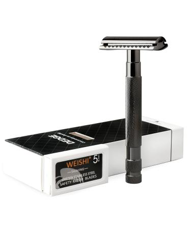 DEDGE Classic Double Edge Safety Razor Single Blade Weighted Design Razor for Men Reusable Razor with 5 Premium Razor Blades(Black) Black Weighted Design