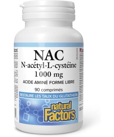 Natural Factors NAC N-Acetyl-L-Cysteine 1000 mg 90 tablets Highest Potency Free Form Amino Acid Helps Restore Glutathione Levels Antioxidant Support Respiratory System Support - Buy Online on GoSupps.com
