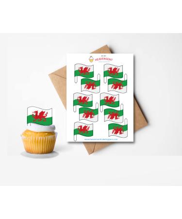 20x Pre-cut Wales Welsh St David's Day Flags Edible Thick Wafer Card Standing Cupcake Toppers Birthday Party Cake Decorations