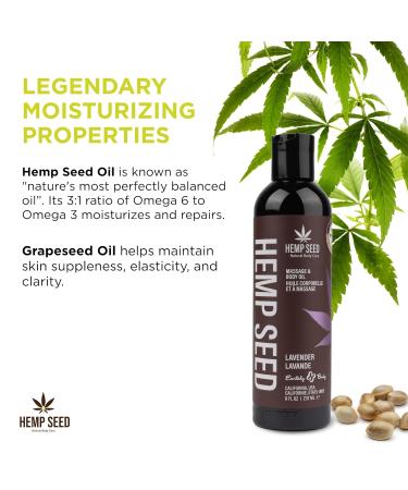 Hemp Seed Massage & Body Oil - Nourishing Vegan Oil with Apricot & Almond - 8 fl. oz. - Moisturizing & Cruelty Free Lavender - Buy Online on GoSupps.com