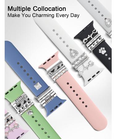 JR.DM 13 Pieces Silver Watch Band Charms with 10-Pcs Decorative Rings Loops & 3-Pcs Classic Clasp  Compatible with Apple Watch 38mm 40mm 41mm 42mm 44mm 45mm Metal Diamond Sliding Strap Accessories for iWatch Series 8 7 6 5 4 3 2 1 (No Watch Band) - Buy Online on GoSupps.com