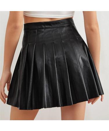 Sanahy Women's High Waist PU Leather Pleated A-line Mini Skater Skirt - Buy Online on GoSupps.com