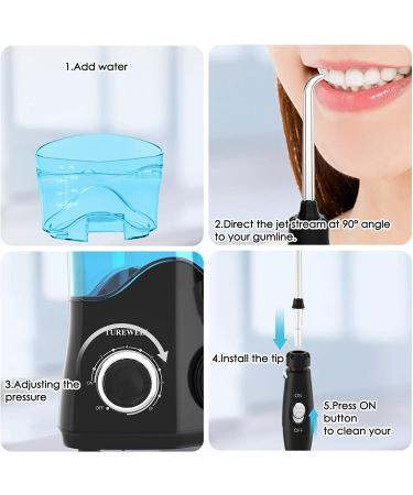 TUREWELL FC162 Water Dental Flosser - 10 Pressure Levels, 8 Jet Tips, 600ML Electric Oral Irrigator for Teeth Clean - Black - Buy Online on GoSupps.com