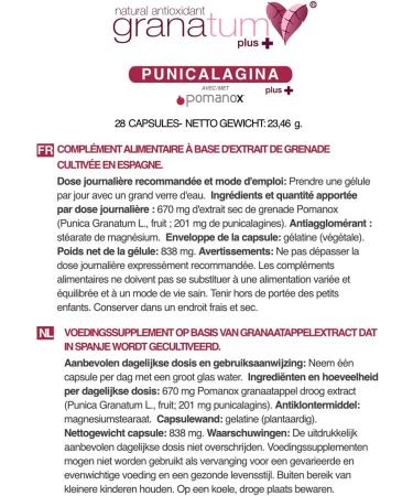 Granatum Plus - Punicalagina Plus - Food Supplement - Pomegranate Extract - Antioxidant Supplement - Digestion and Metabolism - Skin Care - Made in Spain - 1 Box of 28 Tablets - Buy Online on GoSupps.com
