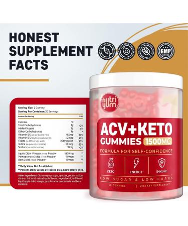 Keto ACV Gummies 1500mg - Vegan Natural Advanced Weight Management - 60 Gelatin-Free Gummies - Buy Online on GoSupps.com