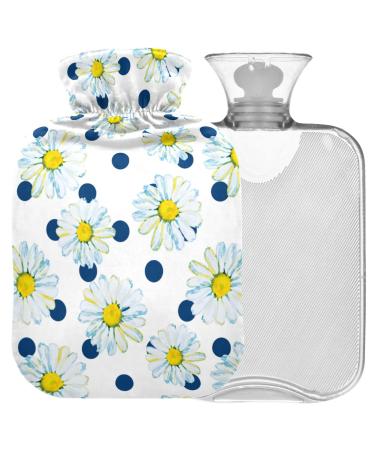 Naanle hot water bottle with cover polka dots daisy transparent hot water bottle 2l large hot hot water bottle for menstrual cramps pain relief handfoot heat and cold therapy