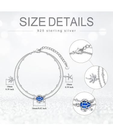 Turtle Ankle 925 Sterling Silver Blue Opal Anklets | Sea Turtle & Palm Tree Beach Jewelry for Women - Buy Online on GoSupps.com