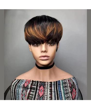 SAEIALL Pixie Cut Wig | Black Brown Short Brazilian Virgin Human Hair | Layered Mushroom Wigs for Black Women | Natural Wavy Glueless Wig (1B30) - Buy Online on GoSupps.com
