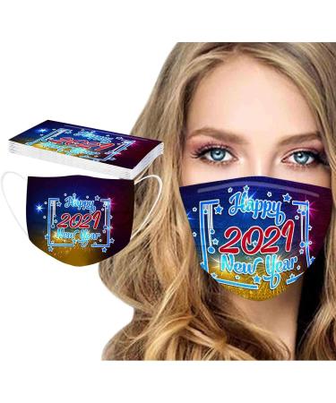 10PCS Disposable Face_Mask 2021 Happy New Year Printed Face_Masks 3 Layer Disposable Face_Masks with Nose Clip and Ear Loops 2021 Happy New Year Funny Cover_Mask - Buy Online on GoSupps.com