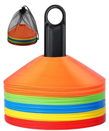 25 Pcs Pro Disc Cones - 5 Colors Agility Soccer Cones with Carry Bag and Holder for Training, Football, Kids, Sports, Field Cone Markers (5 Per Color)
