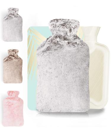 Rissler heat bottle Premium with cuddly soft cover 2l - fluffy heat bottle cover lined - natural rubber bed bottle & back belly abdomen pain relief - (premium gray)