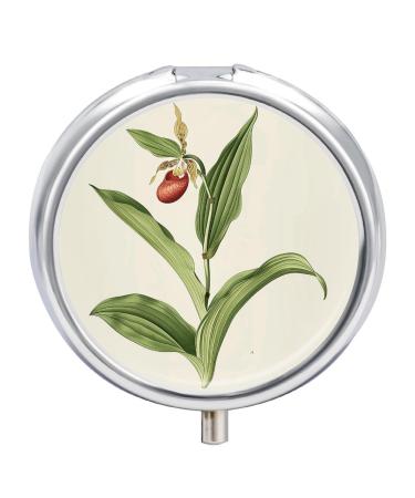 Pill Box Pill Case 3 Compartment Travel Pill Box Tip Red Flowers Printing Small Pill Box Portable Medicine Pill Case Pill Organizer for Purse & Pocket for Travel Handbag (Round)