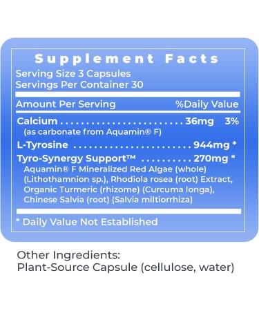 Premier Research Labs Tyrosine Matrix - L Tyrosine Supplement L-tyrosine 944mg Capsules for Adults Amino Acid Pills with Red Algae & Rhodiola Rosea - 90 Vegetarian Capsules - Buy Online on GoSupps.com