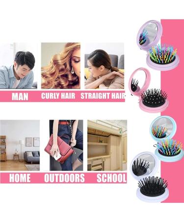 Mini Hairbrush Set - 3 Foldable Brushes with Mirror | Travel Hairbrush & Round Massage Comb (Black Silver Purple) - Perfect for Handbags - Buy Online on GoSupps.com