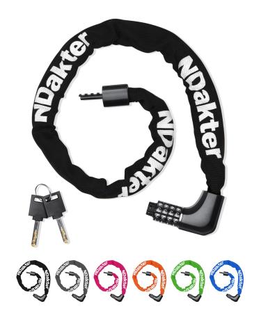 Ndile bicycle lock 2 options for unlocking bike bike pay high safety 3.2ft Number lock chain lock made of 6mm hardened steel for motorcycle ebike scooter wheel black - Buy Online on GoSupps.com