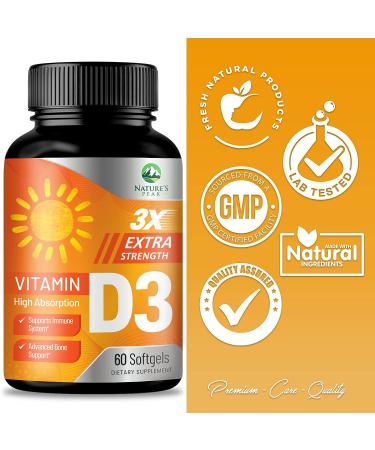 High Potency 5000 IU Vitamin D3 Softgels for Bone, Muscle, and Immune Health - Non-GMO Supplement - 60 Day Supply - Buy Online on GoSupps.com