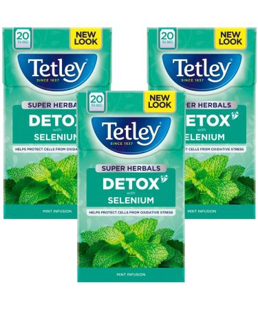 Detox Tea Bundle with Tetley Super Herbals Detox Mint Tea Bags 20 Per Pack (3 Pack)