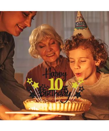 Happy 10th Birthday Cake Topper - Glittery 10 Years Party Decoration Black - Perfect for Cakes & Cupcakes! - Buy Online on GoSupps.com