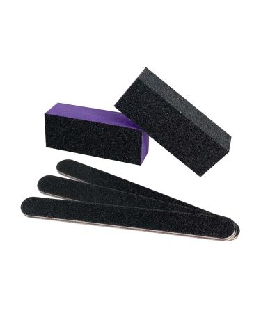 5 Pack Nail File and Buffer Block Professional Manicure Tools Kits 100/180 Grit Black Nail Pedicure File and Sanding Buffing Grinding Plisher File