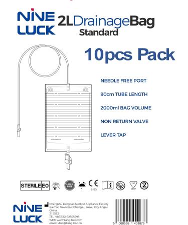 10pcs Box of Urine Drainage Bag 2000ml Capacity STERILE Overnight Urine Bags with Lever Tap Valve and 90cm Tube - Drainable Urinary Bags - Non-Latex Bedside Urinary Night Bags 2 l (Pack of 10) - Buy Online on GoSupps.com