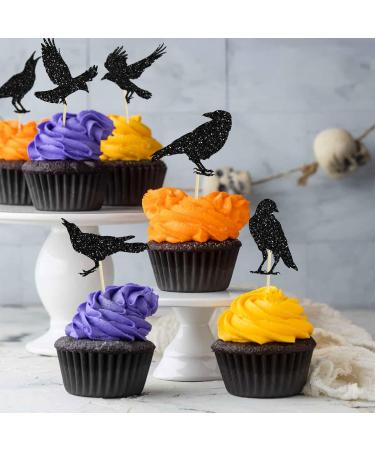 24Pcs Black Crow Cupcake Toppers Glitter Raven Halloween Cupcake Picks for Horror Crow Halloween Theme Birthday Party Cake Decorations Supplies - Buy Online on GoSupps.com
