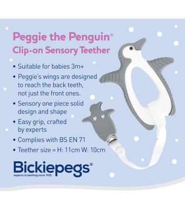 Bickiepegs Peggie the Penguin Sensory Bite Toy | Dental Aid for Babies & Toddlers | Front Gray & White Clip-On Teether - Buy Online on GoSupps.com