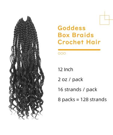 BOHOBABE 12 Short Bohemian Box Braids Crochet Hair with Curly Ends - 8 Packs Crochet Box Braids (1B) - Buy Online on GoSupps.com