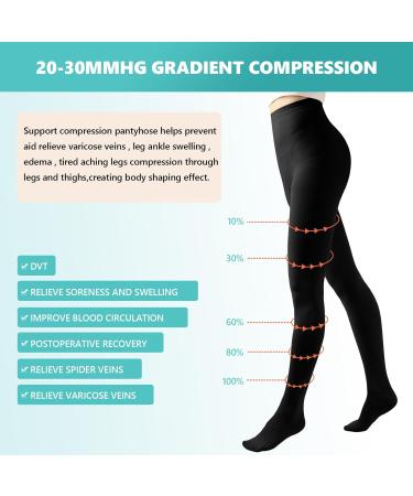 Compression Pantyhose Stockings for Men & Women - 20-30 mmHg Support Opaque Tights for Edema & Varicose Veins - Black Medium - Buy Online on GoSupps.com