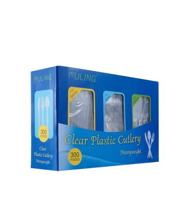 Cutlery Set Plastic Utensils Clear Forks Spoons Knives Disposable Silverware Heavyweight 300 Combo Box