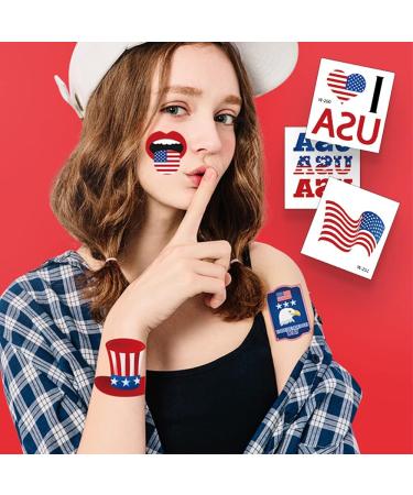 Mocossmy 4th of July Temporary Tattoos for Kids - 20 Sheets American Flag Patriotic Face Decals and Body Stickers for Independence Day Celebration - Buy Online on GoSupps.com