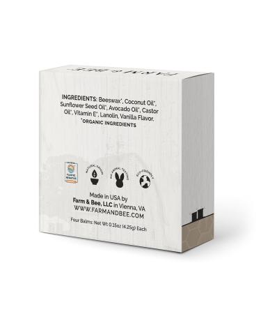 Natural Lip Balm - Organic & Natural Ingredients - Beeswax Based Moisturizing Lip Care Chapstick for Chapped Lips - Great Gift Idea - Farm & Bee - 0.15oz (Pack of 4 - Vanilla Bean) 1 Count (Pack of 4) Vanilla Bean - Buy Online on GoSupps.com