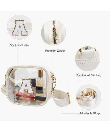 Tebie Koy Small Transparent Bag - Stylish Shoulder Bag for Teen Girls | Ideal for Sports Games & Concerts - Custom Initial Patches - White/Opulent Garden A - Buy Online on GoSupps.com