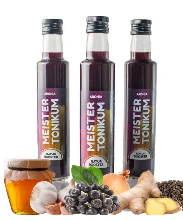 Master tone organic vinegar from superfoods 3 x 250ml - 30% aronia berries fruit juice - vital drink smoothie with turmeric lemon garlic ginger - ideal salad dressing - immunbooster shot master tonic aronia 250 ml (3 Pack) - Buy Online on GoSupps.com