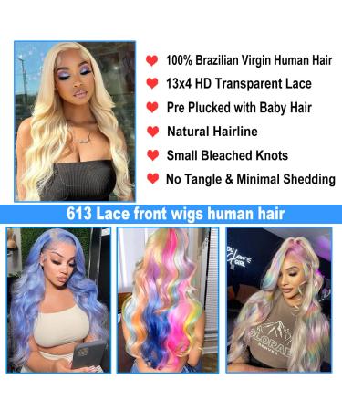 613 Body Wave Lace Front Wig 24 Inch | HD Blonde 13x4 Lace Frontal Wig | Pre Plucked with Baby Hair | 180% Density Brazilian Virgin Human Hair | Glueless 10A Blonde Wig - Buy Online on GoSupps.com