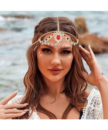 Zeelina Rhinestone Head Chain Baroque Forehead Chains Red Headband Prom for Girls and Women - Buy Online on GoSupps.com
