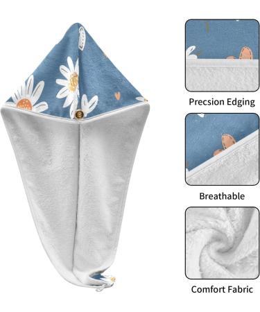 White Daisy Flower Blue Hair Towel 2 Pack | Super Absorbent Quick Dry Hair Turbans for Women & Girls - Buy Online on GoSupps.com