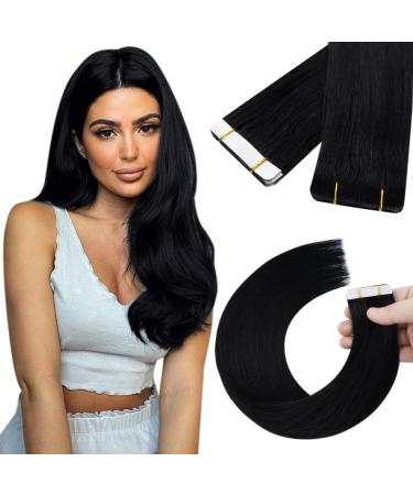 Youngsee injected tape extensions real hair black 60cm real hair extensions tape black virgin tape in extensions real hair smooth tape real hair extensions black skin weft 5pcs 12.5g #1 60 cm 5 pcs virgin- #1
