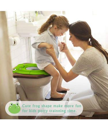 Portable Toddler Travel Potty Seat - Foldable Non-Slip Training Toilet Cover for Boys Girls - Includes Drawstring Bag - Green Frog Design - Buy Online on GoSupps.com