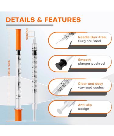  MED NEEDLE 1mL/cc Syringes with Needle U-100 29G 5/16 (8mm) Individually Wrapped - Pack of 100 - Buy Online on GoSupps.com