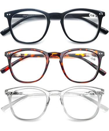 Stylish Reader Glasses 3 Pack Black/Tortoise/Clear 2.25 Lightweight Frame - Reading Glasses for Women Men - Buy Online on GoSupps.com