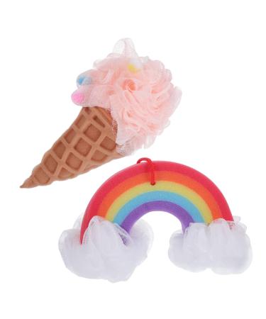 2pcs Rainbow Bath Sponges Bath Sponge Rainbow Shower Balls Mesh Pouf Shower Ball Bath Accessories Bath Ball Body Shower Loofah Bath Stuff Exfoliating Loofah Back Scrubber SOESFOUFU