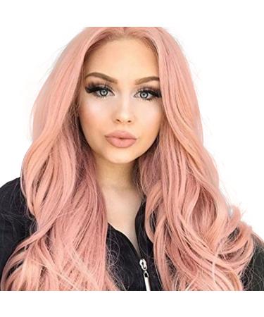 Long pink wigs for women curly corrugated full wig middle parting wig naturally looking with a long pony wig extensions for daily cosplay outdoor