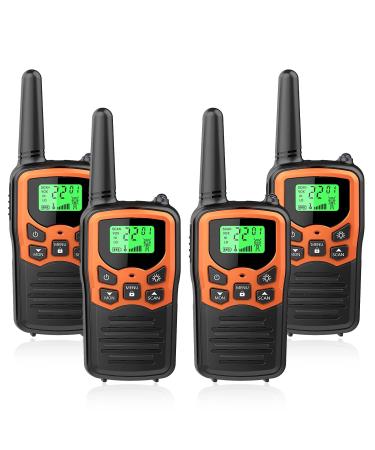 Walkie Talkies with 22 FRS Channels MOICO Walkie Talkies for Adults with LED Flashlight VOX Scan LCD Display Long Range Family Walkie Talkie Radios for Hiking Camping Trip (Orange 4 Pack)
